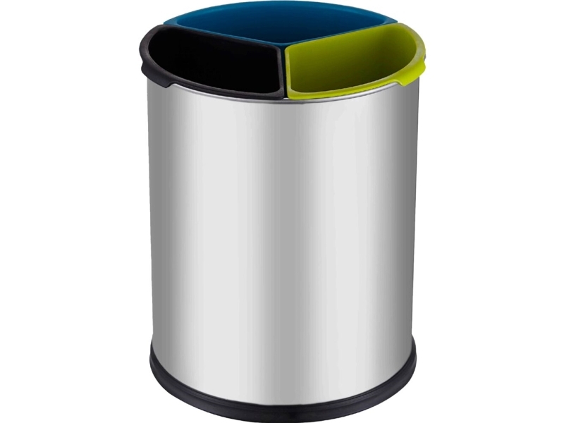 Affaldsspand, V-Part, Stål Mat, Stål, 3 Rum, 3X3,5 L, Inderspand Af Plast - (6 Stk.)