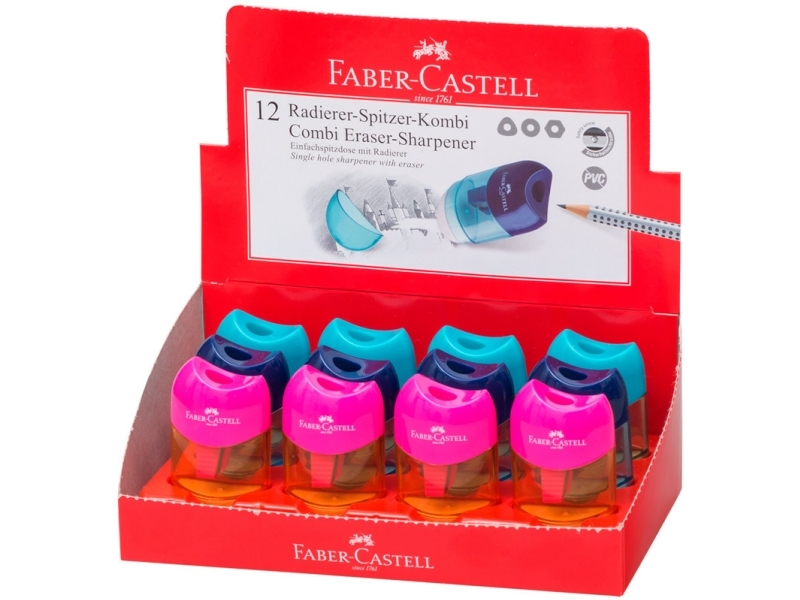 Faber-Castell 183604, Manuel blyantspidser, Forskellige farver, Displayboks