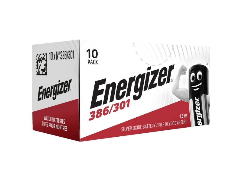 Energizer 301/386, Engangsbatteri, Sølvoxid (S), 1,55 V, 1 stk, 130 mAh, Sølv
