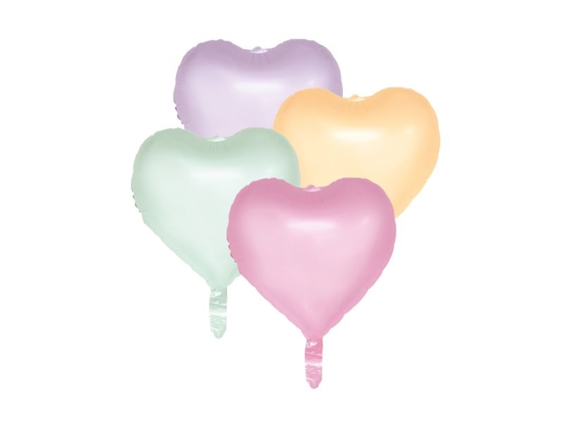 Pastel Hjerte Folieballoner, 4 Stk