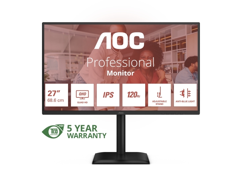 AOC E4 Q27E4U, 68,6 cm (27), 2560 x 1440 pikseliä, Quad HD, LED, 4 ms, Sort