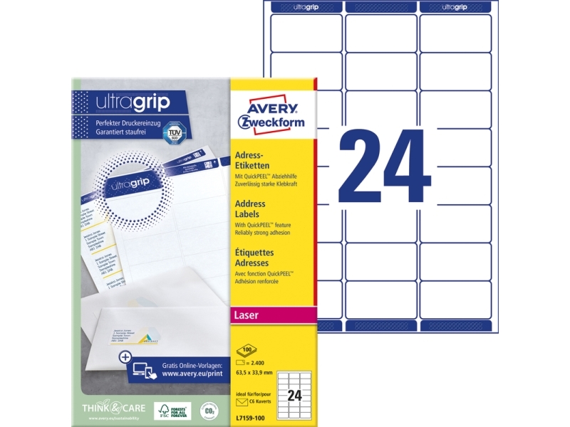 Etiketter Avery L7159 63,5x33,9 (låda med 2400 etiketter) | Papper & Emballage - Förpackning - Etiketter och märkning | GameStuff