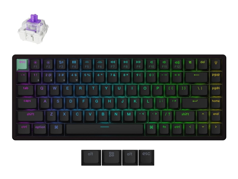 Keychron K2 He - Tastatur - Magnetic Switch Custom - 75% - Backlit - Trådløs - 2.4 Ghz, Usb, Bluetooth 5.2 - Qwerty - Nordisk - Tastkontakt: Gateron