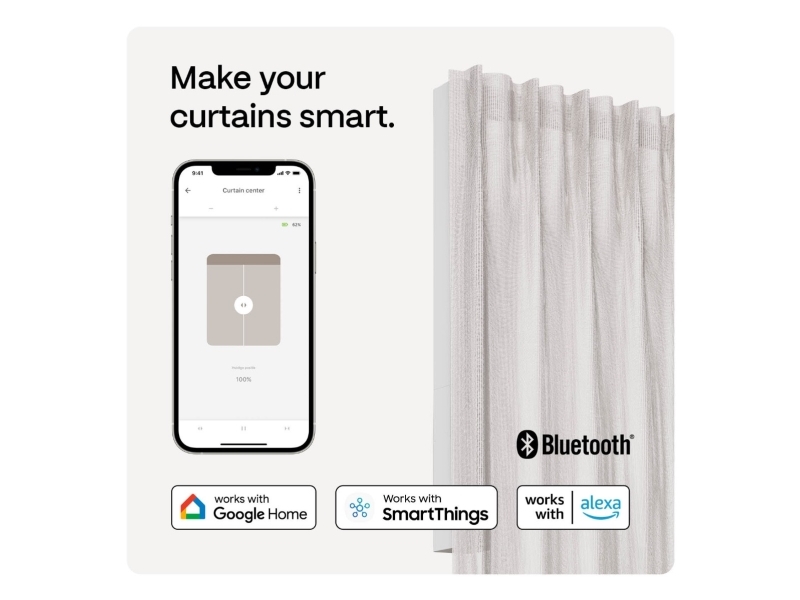 MotionBlinds Smart Curtain Rail med central öppning 240 cm