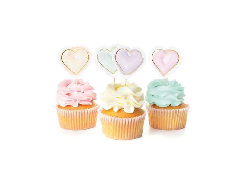 Pastel Hjerte Kagepynt, 12 Stk