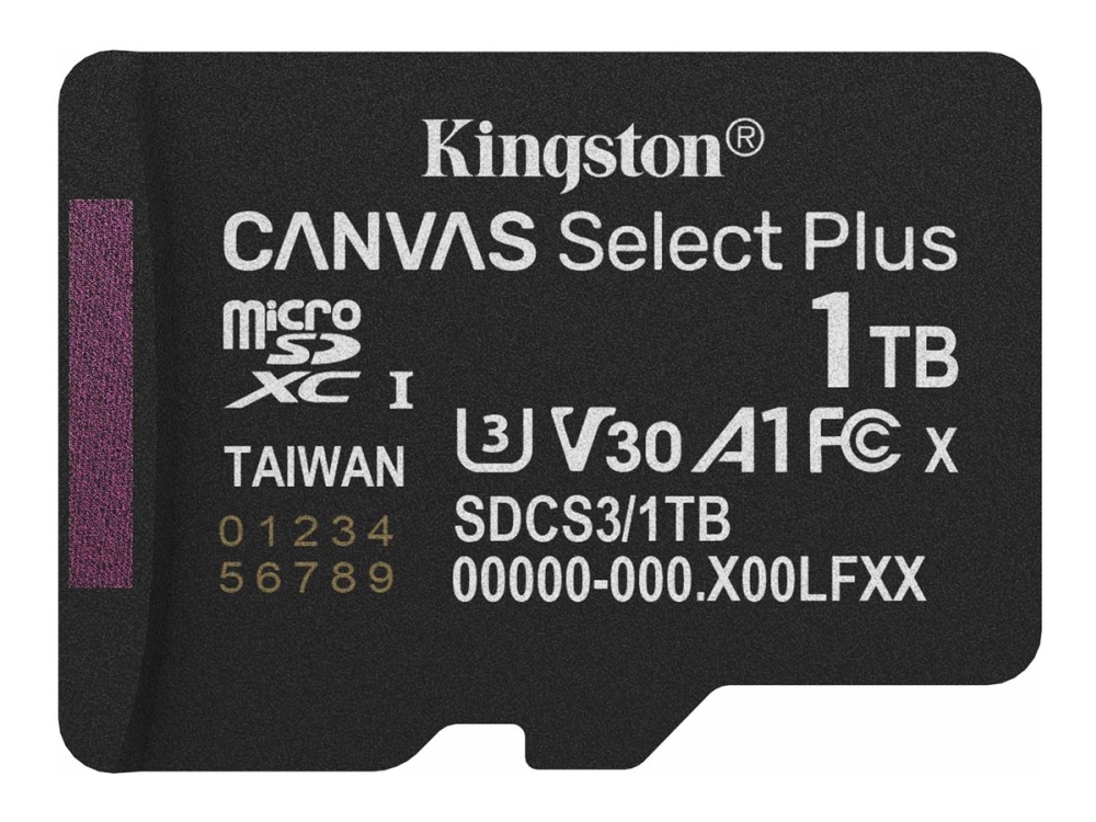 Kingston Canvas Select Plus - Flashhukommelseskort - 1 Tb - A1 / Video Klasse V30 / Uhs-I U3 / Klasse10 - Microsdxc Uhs-I