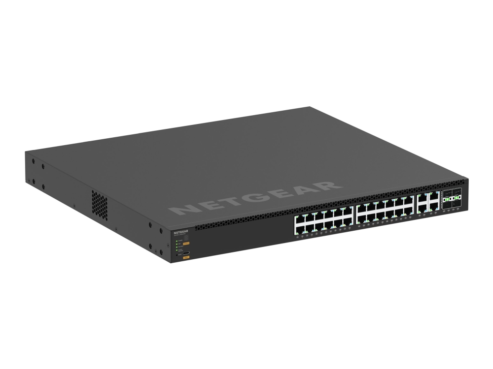 NETGEAR M4350-24M4X4V - Switch - L3 - Administreret - 24 x 100/1000/2.5G (PoE++) + 4 x 100/1000/2.5G/5G/10G (PoE++) + 4 x 25 Gigabit SFP28 - front til ryg-luftstrøm - desktop, monterbar på stativ - PoE++ (522 W)
