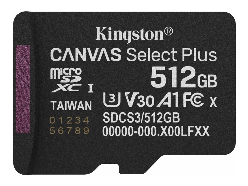 Kingston Canvas Select Plus - Flashhukommelseskort - 512 Gb - A1 / Video Klasse V30 / Uhs-I U3 / Klasse10 - Microsdxc Uhs-I