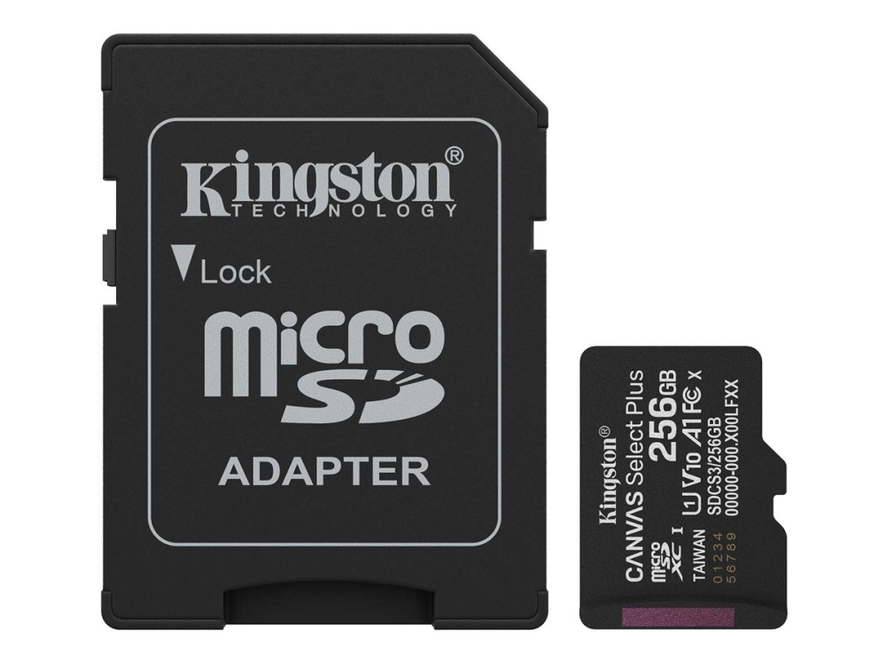 Kingston Canvas Select Plus - Flash-minneskort (SD-adapter inkluderad) - 256 GB - A1 / Video Class V10 / UHS-I U1 / Class10 - mikroSDXC UHS-I | Foto och video - Foto- & videotillbehör - Minneskort | GameStuff