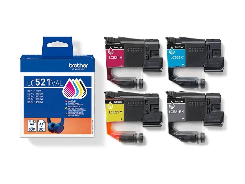 Brother LC521 Value Pack - 4-pack - svart, gul, cyan, magenta - original - hängande låda - bläckpatron - för Brother DCP-J1260W, DCP-J1310DW, DCP-J1313DW, DCP-J1460DW | Skrivare - Bläck, toner & förbrukningsvaror - Bläck | GameStuff