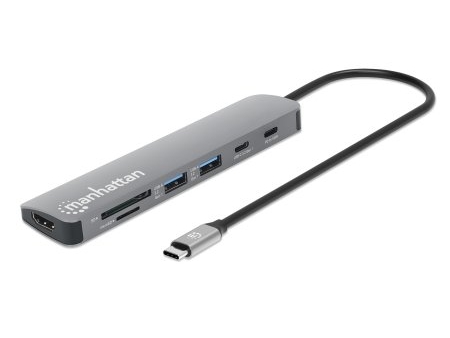 Manhattan 190442, Kabelgebunden, Usb 3.2 Gen 1 (3.1 Gen 1) Type-C, 100 W, Grau, Space Grey, Microsd (Transflash), Sd