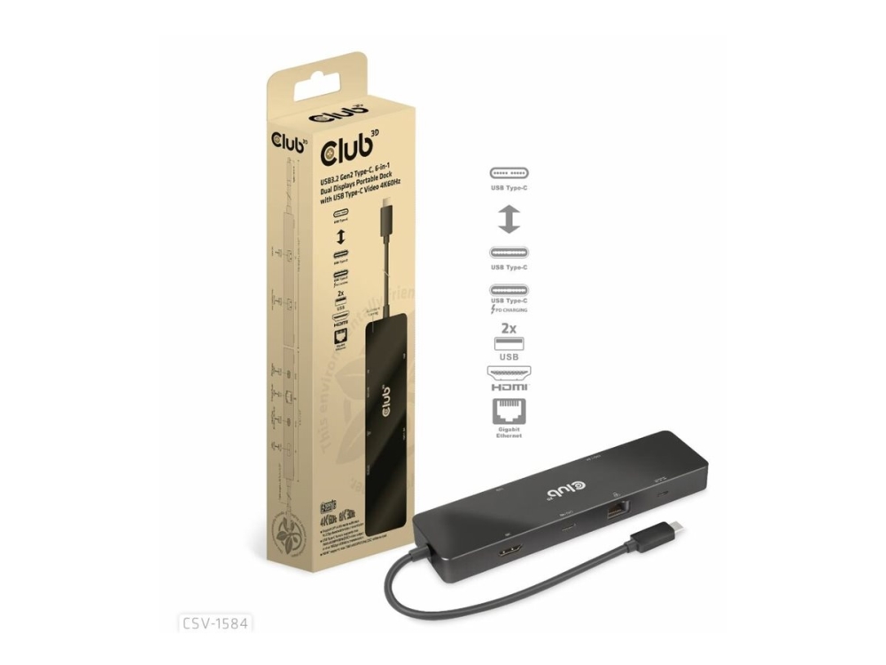 Club 3D - Dockningsstation - för bordsdator, laptop - USB-C - HDMI - 1GbE | Datorer & Surfplattor - Bärbara tillbehör - Port Replicator och dockning | GameStuff