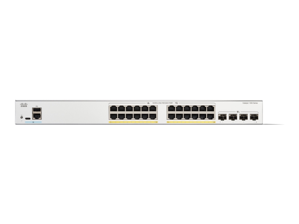 Cisco Catalyst 1300-24P-4X - Switch - L3 - Administreret - 24 X 10/100/1000 (Poe+) + 4 X 10 Gigabit Sfp+ - Monterbar På Stativ - Poe+ (195 W) - Genpr