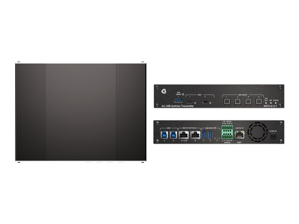 Kramer Swt3-41-U-T - Audio/Usb/Seriel/Netværk Switch - Transmitter - 4 X 1 - 2 X Usb-C 3.2 + 2 X Usb 3.2 - Monterbar På Stativ - Poe