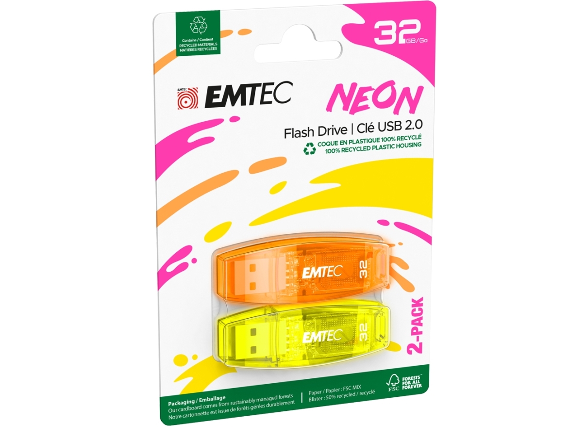 Emtec C410 Neon, 32 Gb, Usb Type-A, 2.0, Hætte, Orange, Gul