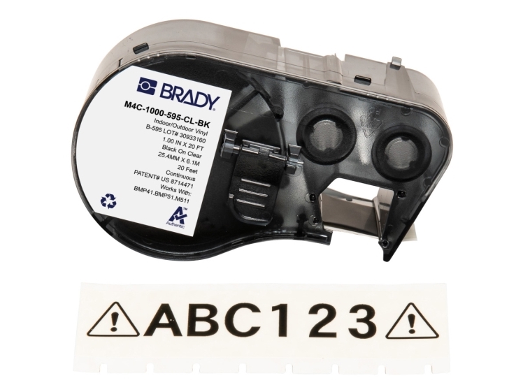 Brady M4c-1000-595-Cl-Bk, Sort, Gennemsigtig, Selvklæbende Printeretiket, Kontinuerlig Etiket, Vinyl, Termisk Overførsel, Akryl