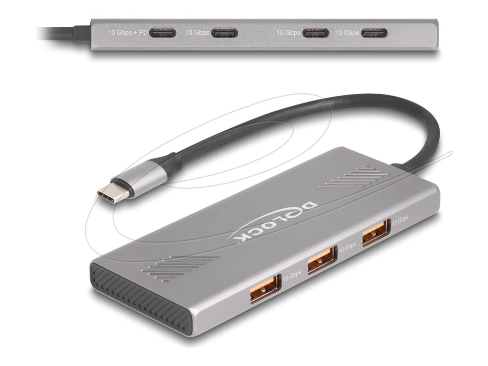 Delock - Hub - 10 Gbps, Med Power Delivery 80 Watt - 4 X Usb-C 3.2 Gen 2 + 3 X Usb 3.2 Gen 2 - Desktop