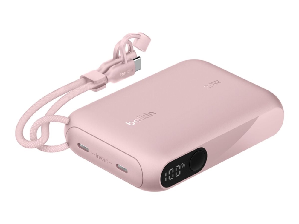 Belkin Boostcharge - Powerbank - Med Display - 10000 Mah - 20 Watt - Pd - 2 Output-Stikforbindelser (Usb-C) - På Kabel: Usb-C - Pink