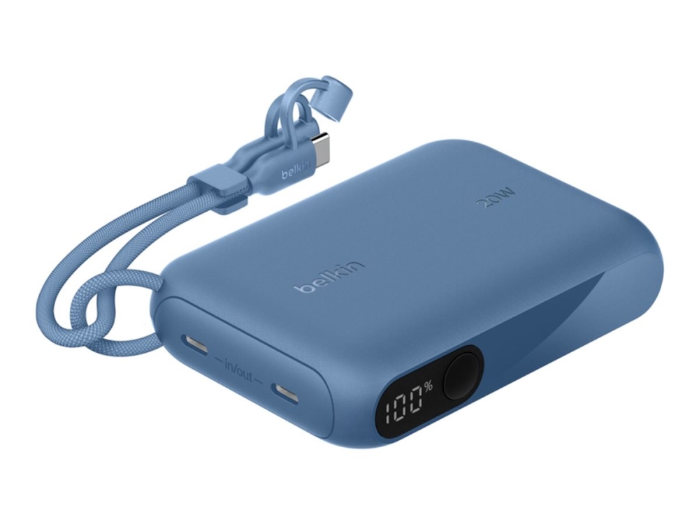 Belkin Boostcharge - Powerbank - Med Display - 10000 Mah - 20 Watt - Pd - 2 Udgangsstik (Usb-C) - På Kabel: Usb-C - Blå