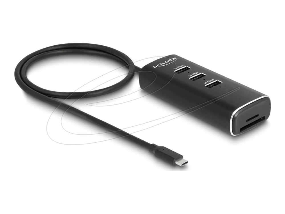 Delock 3 Port Usb 10 Gbps Hub Inklusive Sd Und Micro Sd Card Reader Mit Usb Type-C Anschluss 60 Cm Kabel Und Schalter Für Jeden Port, Usb 3.2 Gen 1