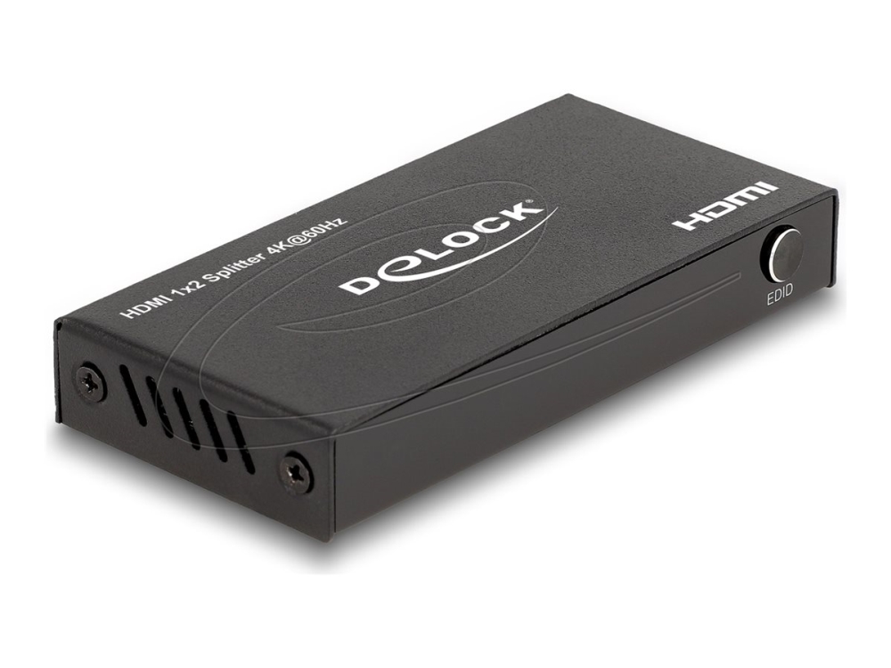 Delock Hdmi Splitter 1 X Hdmi In Zu 2 X Hdmi Out 4K 60 Hz Mit Downscaler, Hdmi, 2X Hdmi, 3840 X 2160 Pixel, Schwarz, Metall, 4K Ultra Hd