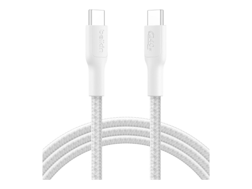 Belkin Boostcharge - Usb-Kabel - Usb-C (Han) Til Usb-C (Han) - 2 M - Usb Power Delivery (240 W), Braided - Hvid