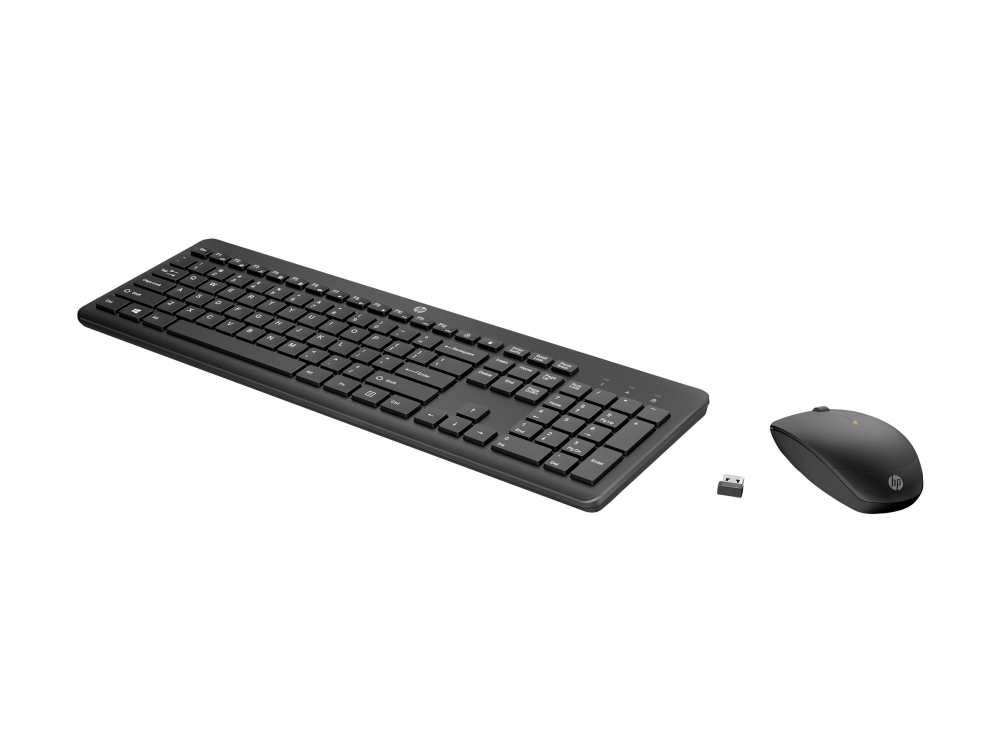 HP 235 - Sæt med mus og tastatur - 3-zones layout, lav profil tastetryk - full size - trådløs - 2.4 GHz - Pan Nordic - sort - Smart Buy