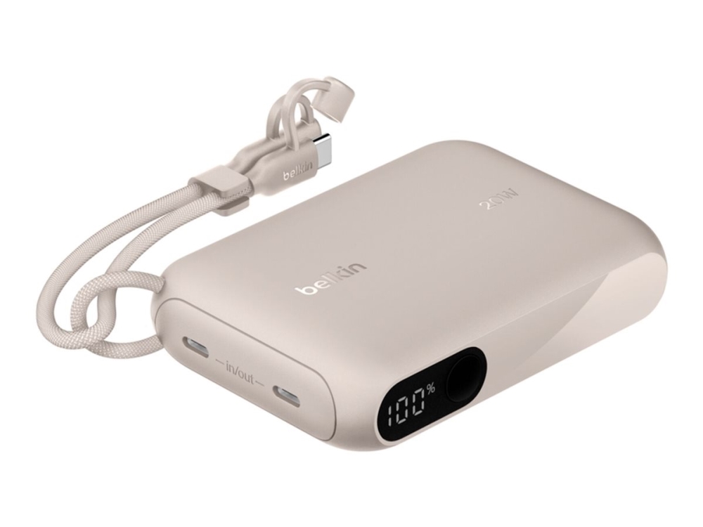 Belkin Boostcharge - Powerbank - Med Display - 10000 Mah - 20 Watt - Pd - 2 Output-Stikforbindelser (Usb-C) - På Kabel: Usb-C - Sand