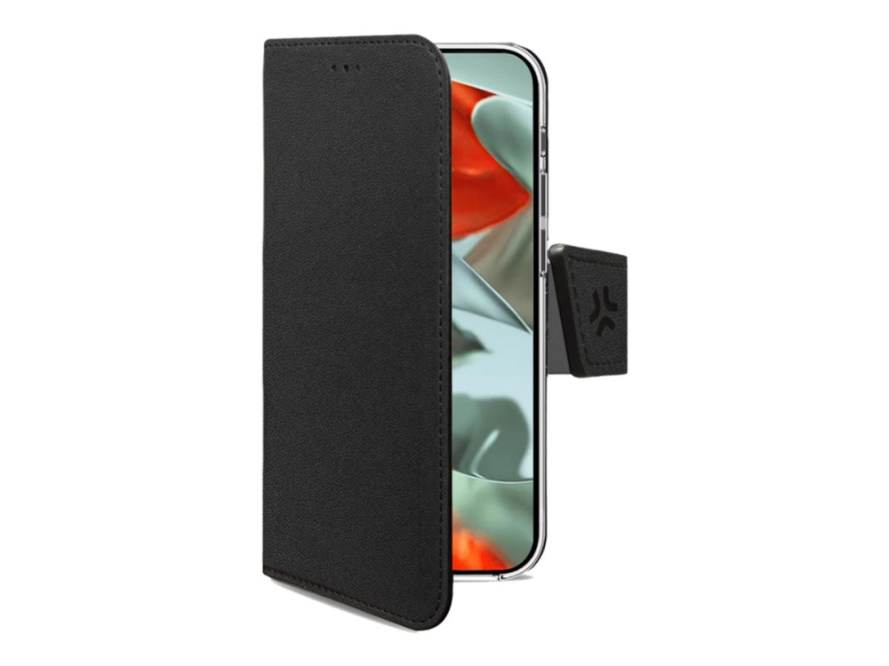 Celly Wally - Flipomslag Til Mobiltelefon - Læder Mønster - Sort - For Apple Iphone 15 Pro