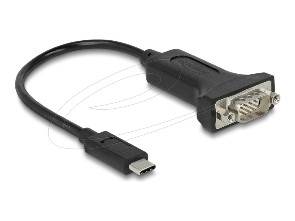 Delock - Usb / Serielkabel - Usb-C (Han) Til Db-9 (Han) Med Nødder - 25 Cm - Understøtter Rs-232 Seriell Interface - Sort