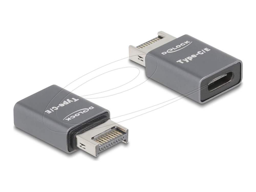 Delock - Usb Adapter - 20 Pin Usb Typ E (Han) Tast A Bis Usb-C (Hun) - 20 V - 3 A - Op Til 10 Gbps Datatransferhastighed - Grå