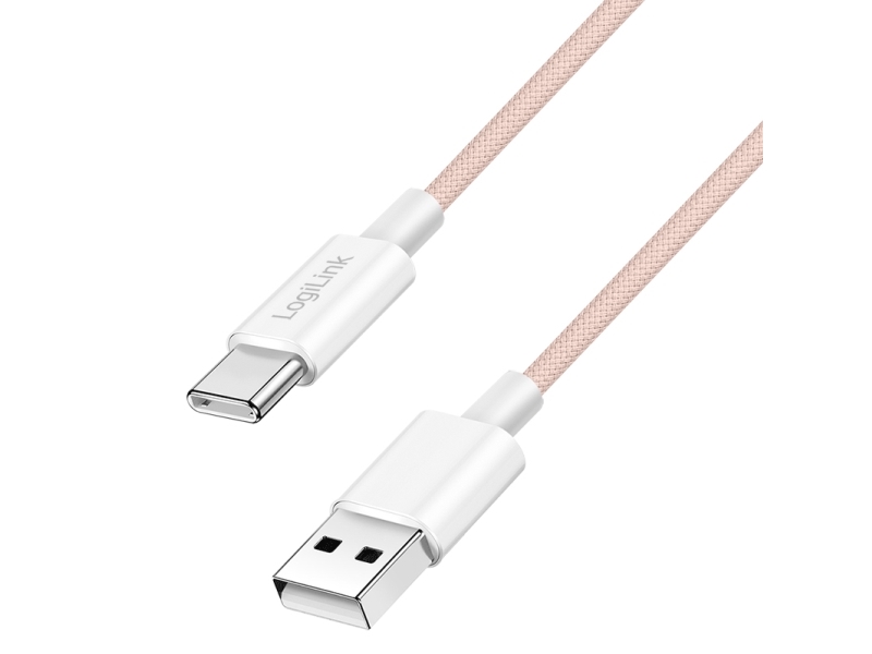 Logilink Usb 2.0 Type-C Cable, C/M To A/M, Nylon Jacket, 60W, Pink, 1.5 M, 1.5 M, Usb A, Usb C, Usb 2.0, 0.48 Gbit/S, Pink