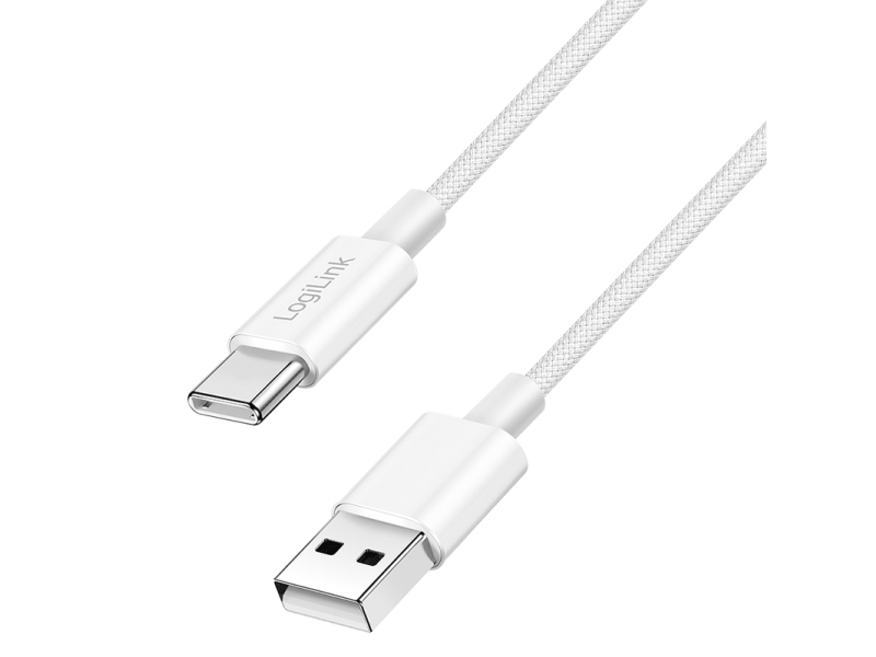Logilink Usb 2.0 Type-C-Kabel, C/M Zu A/M, Nylon-Ummantelung, 60W, Weiß, 1 M, 1 M, Usb A, Usb C, Usb 2.0, 0,48 Gbit/S, Weiß