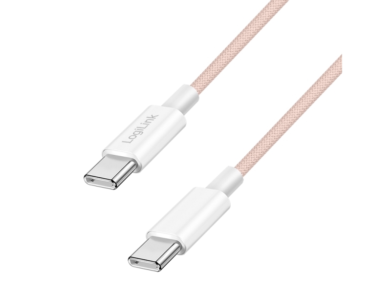 Logilink Usb 2.0 Type-C Cable, C/M To C/M, Nylon Jacket, 60W, Pink, 1 M, 1 M, Usb C, Usb C, Usb 2.0, 0.48 Gbit/S, Pink