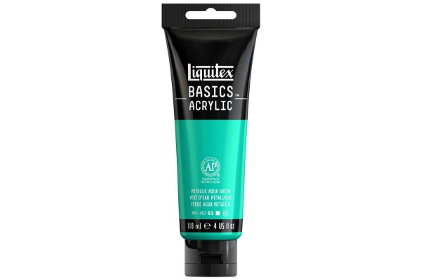 Basics akrylfärg 118 ml metallic aqua green | Skola & Hobby - Konstmaterial - Akryl & Akvareller | GameStuff