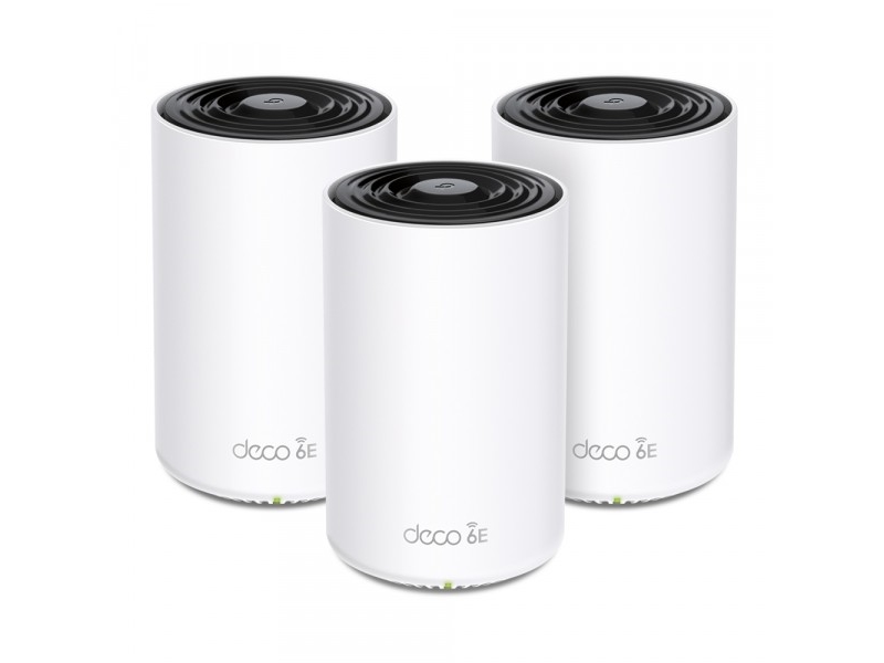 TP-Link Deco XE75 Pro (3-pack), Vit, Intern, Mesh-system, 670 m², FCC: <30 dBm (2.4 GHz), <30 dBm (5 GHz), <30 dBm (6 GHz), CE: <20 dBm (2.4 GHz), <23 dBm (5 GHz),..., Triband (2,4 GHz/5 GHz/6 GHz) | Datortillbehör - Nätverk - Routrar & Firewalls | GameStuff
