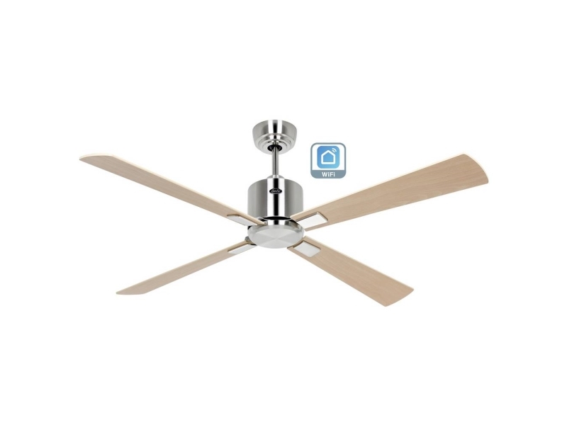CasaFan ECO NEO III 132 BN-AH/BU WiFi Flügel Ahorn/Buche Loftsventilator 27 W (Ø x H) 132 cm x 360 mm Krom (børstet) med fjernbetjening, Timer, Vinterdrift,
