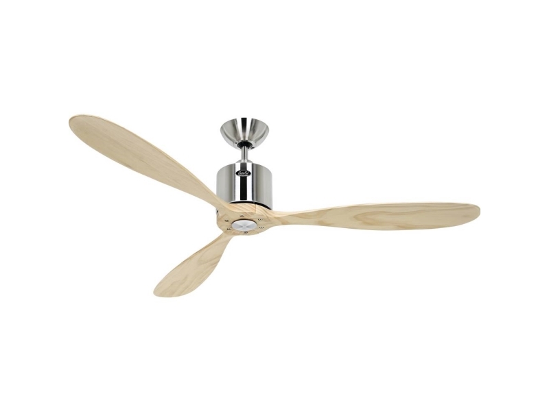 CasaFan AEROPLAN ECO 132 BN-NT Flügel Massivholz natur Loftsventilator 27 W (Ø x H) 132 cm x 310 mm Krom (børstet) med fjernbetjening, Timer, Vinterd