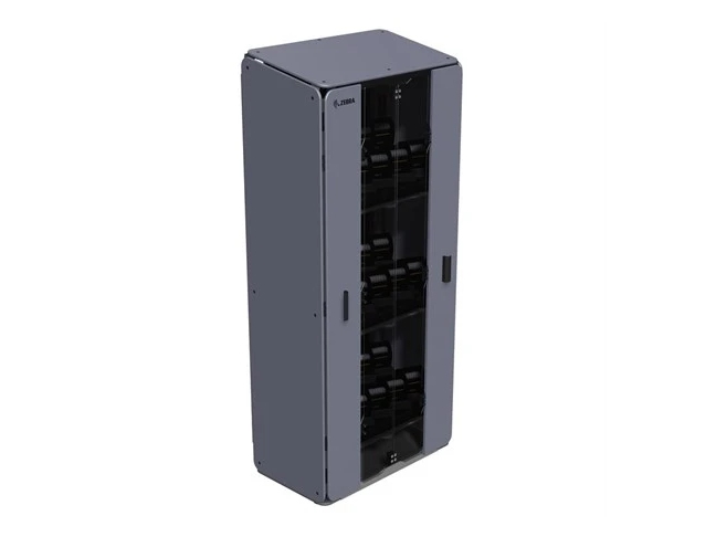 Zebra Intelligent Cabinet, Large, fladpakket version – op til 40 enheder, 1612 x 700 x 437 mm (HxBxT), 4 hylder, HPL og Mild Steel, lås med 2 nøgler, PSU skal bestilles separat (CS-CAB-4-FLTPK-B-EMEA)