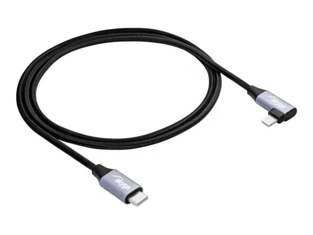 Akyga - Lightning-Kabel - Usb-C Han Til Lightning Han Vinklet - 1 M - Sort - Op Til 30 W Strømforsyningssupport, Flettet Kabel