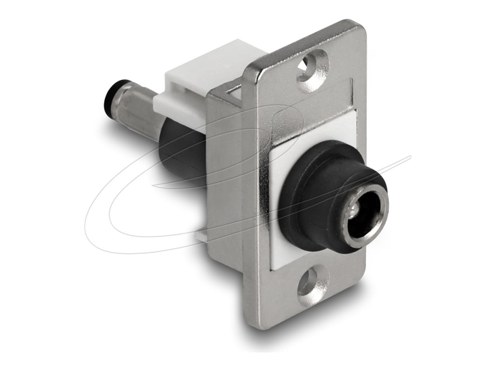 Delock - Stikadapter - Dc Jack 5,5 Mm X 2,5 Mm (Hun) Skillerum Til Dc Jack 5,5 Mm X 2,1 Mm (Han) - Panelmontering - Sort/Hvid/Sølv