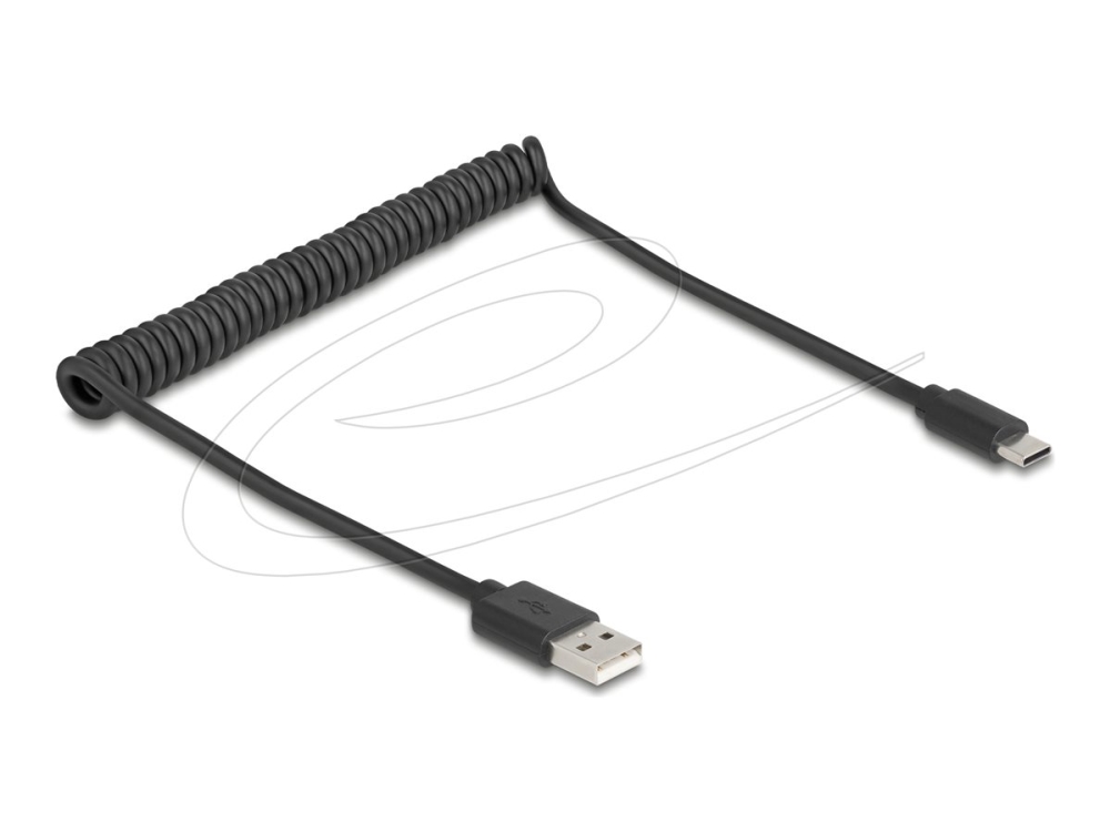 Delock - USB-kabel - USB (hane) till 24 pin USB-C (hane) - USB 2.0 - 2 A - 75 cm - lindad - svart | Datortillbehör - Kablar & adaptrar - Datakablar | GameStuff