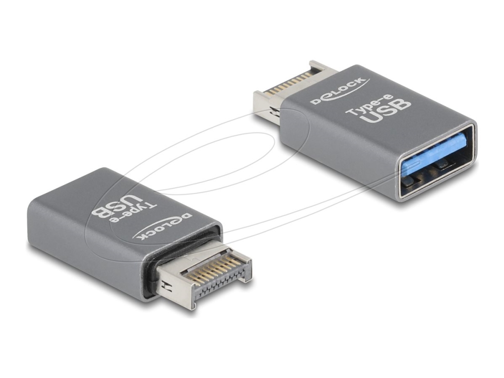 Delock - Usb-Adapter - 20 Pin Usb Typ E (Han) Tast A Bis Usb Typ A (Hun) - 5 V - 3 A - Op Til 10 Gbps Datatransferhastighed - Grå