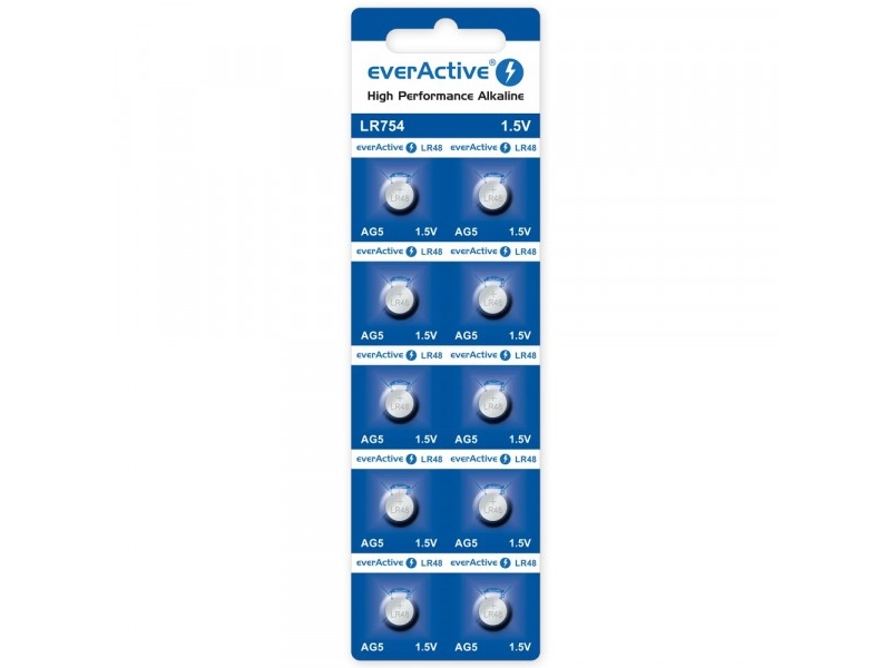 Everactive Mini-Alkalibatterie Everactive Ag5 G5 Lr754 Lr48 - Blisterpackung Mit 10 Stück