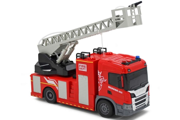 SCANIA brandbil m/stige, lys & lyd, 31x10x16,3cm