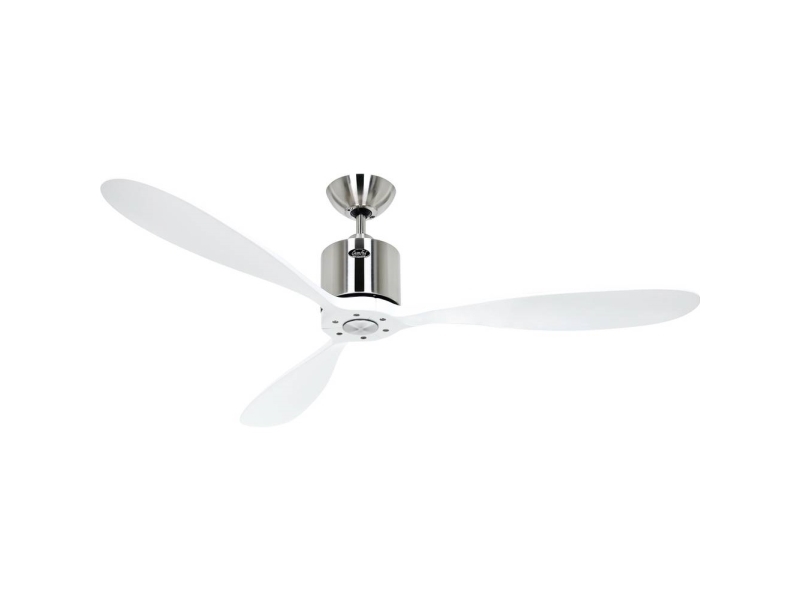 CasaFan AEROPLAN ECO 132 BN-WE Flügel Massivholz Weiß Loftsventilator 27 W (Ø x H) 132 cm x 310 mm Krom (børstet) med fjernbetjening, Timer, Vinterdrift