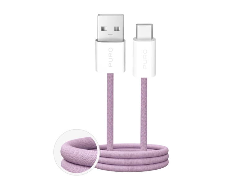 Puro Fabrik 2.0 10W Usb-A - Usb-C Flettet Kabel 1,5 M - Pink