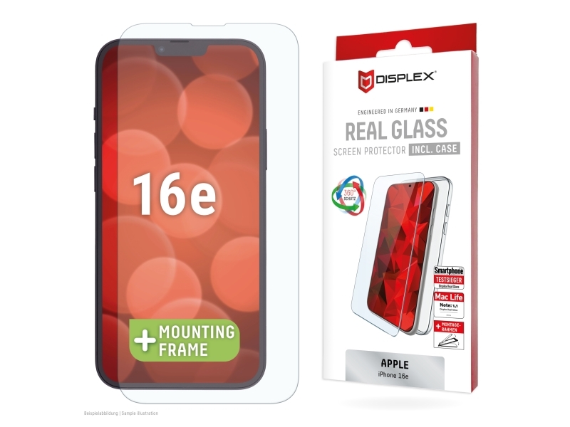 Displex Panzerglas + Schutzhülle Für Apple Iphone 16E, Eco-Montagerahmen, Kratzer-Resistent, Apple, Iphone 16E, Trockene Anwendung, Schlagfest, Kratz