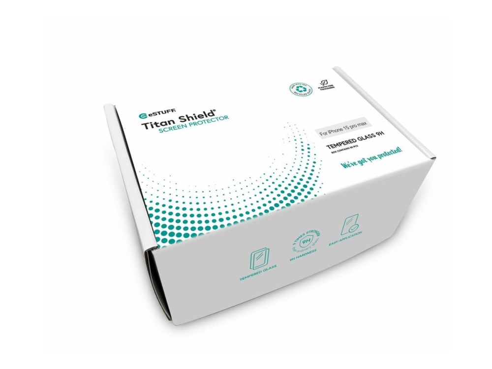 eSTUFF Titan Shield - Skärmskydd för mobiltelefon - helt fodral - glas - ramfärg svart (paket om 50) - för Apple iPhone 15 Pro Max | Datorer & Surfplattor - Tillbehör till surfplattor - Covers & Väskor | GameStuff