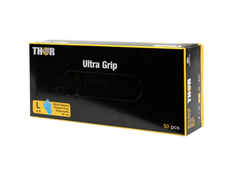 Kertakäyttökäsine, THOR Ultra Grip Long, L, tummansininen, nitriili, kalan suomukuvioinen - (10 kpl)